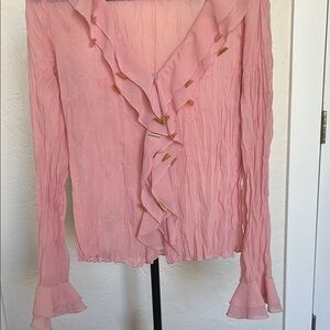 Elegant Pink Ruffled Women's Top - Kaelyn Max Size M